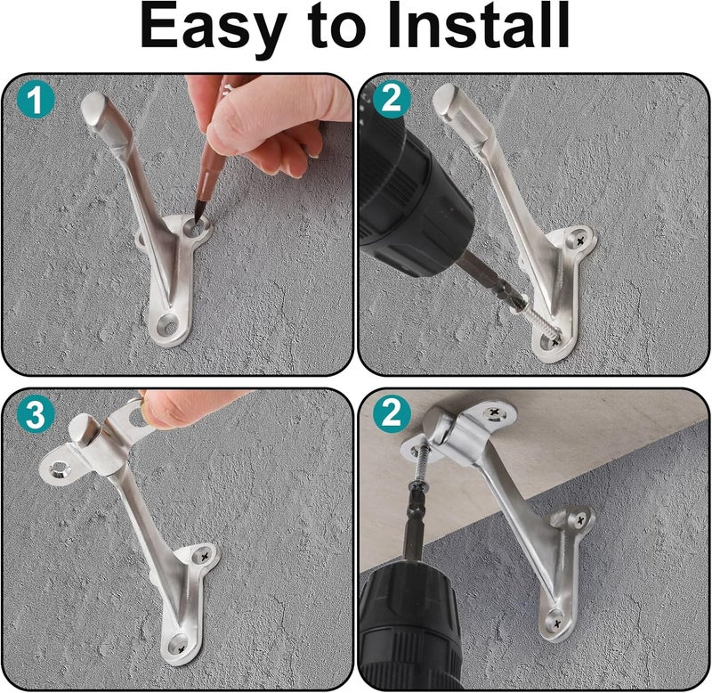 Youeon 6 Pack 3 Inch Handrail Stair Bracket Brushed Nickel, Rust-Proof & Heavy Duty Hand Rail Brackets with Mounting Screws for Home Office Stail Support, Stairway Railing Brackets - Image 5